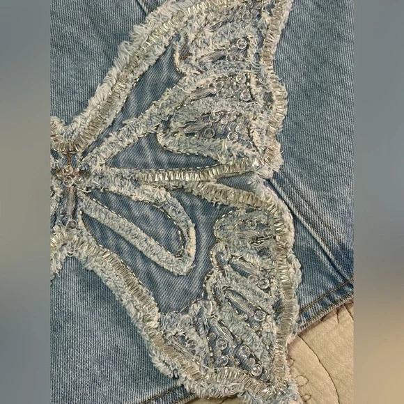 NEW PatBO Camila Coelho Denim Skirt NWT Sz 2 Beaded Accents - Picture 9 of 14